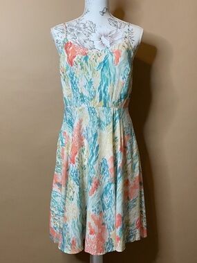Old Navy Coral, Teal & Cream Printed Mini Sundress 100% Rayon